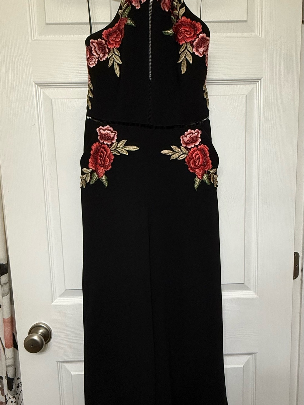 Gianni Bini Black Embroidered Halter Jumpsuit
